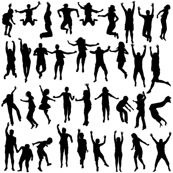 Silhouettes of children and young people jumping — Stock Vector