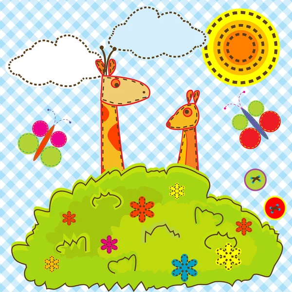 キリンやカンガルーと子供たちの漫画の背景 — ストックベクタ