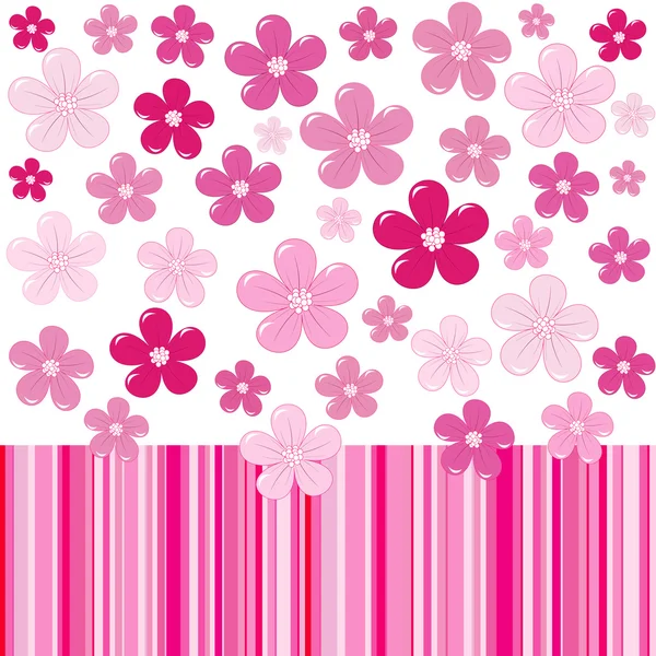 花とストライプとピンクの背景 — ストックベクタ
