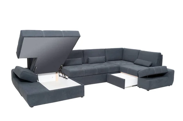 Large Gray Sofa White Background Isolated — Stok fotoğraf