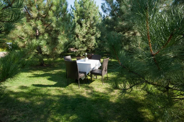 Wooden dining table set — Stock Photo, Image