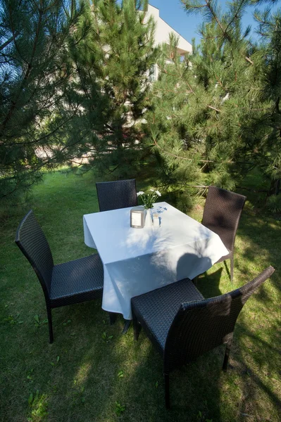 Wooden dining table set — Stock Photo, Image