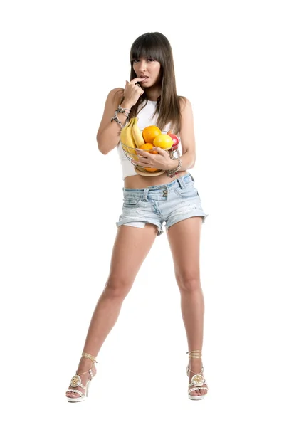 Menina sexy com frutas — Fotografia de Stock