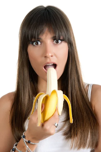 香蕉的性感女孩 — 图库照片
