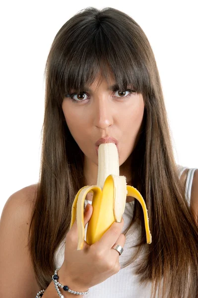 Сексуальная девушка с бананом — стоковое фото