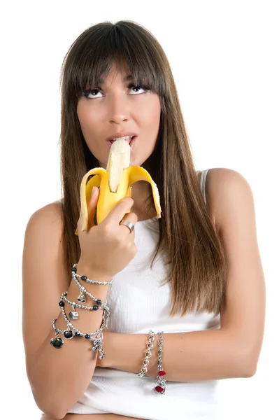 Сексуальная девушка с бананом — стоковое фото