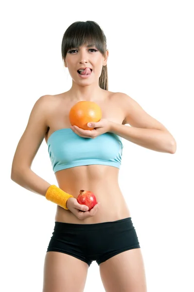 Fitness fille en vêtements de sport avec des fruits — Photo