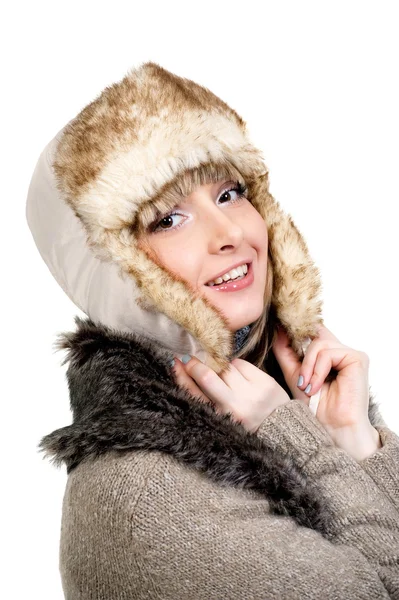 Sexuelle Mädchen im Winter Pelzmütze — Stockfoto