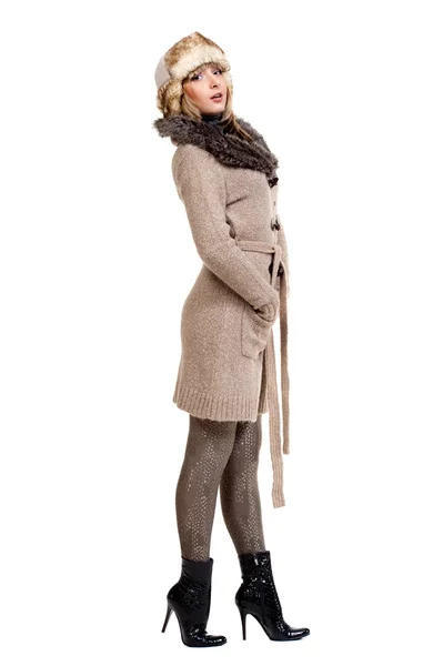 Dziewczyna seksualne w zimie futro kapelusz — Zdjęcie stockowe