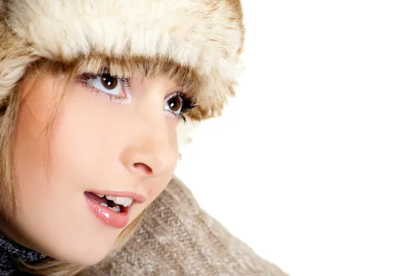 Dziewczyna seksualne w zimie futro kapelusz — Zdjęcie stockowe