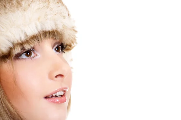 Sexual girl in winter fur hat — Stock Photo, Image