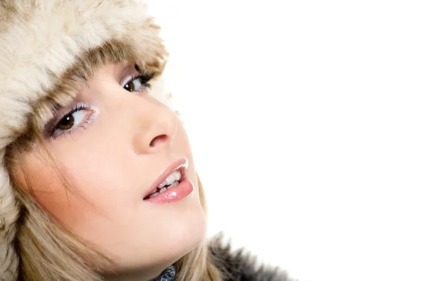 冬の毛皮の帽子ですけべな女の子 — ストック写真