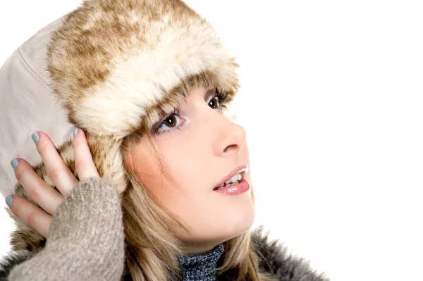 Sexual girl in winter fur hat — Stock Photo, Image