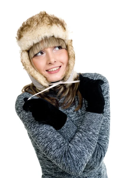 Sexuální dívka v Zimní kožešinové čepice — Stock fotografie