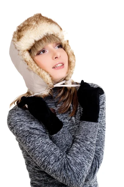 Ragazza sessuale in cappello di pelliccia invernale — Foto Stock