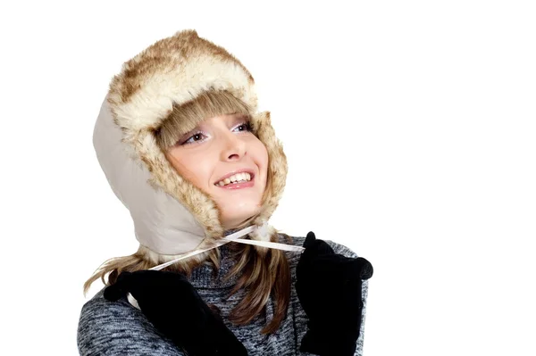 冬の毛皮の帽子ですけべな女の子 — ストック写真