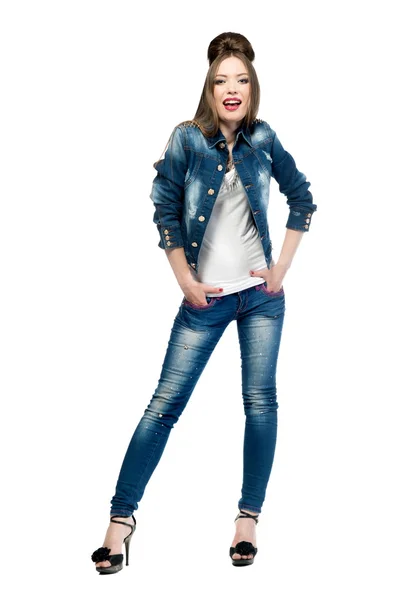 Sexy girl in jeans clothes — Stock Photo, Image