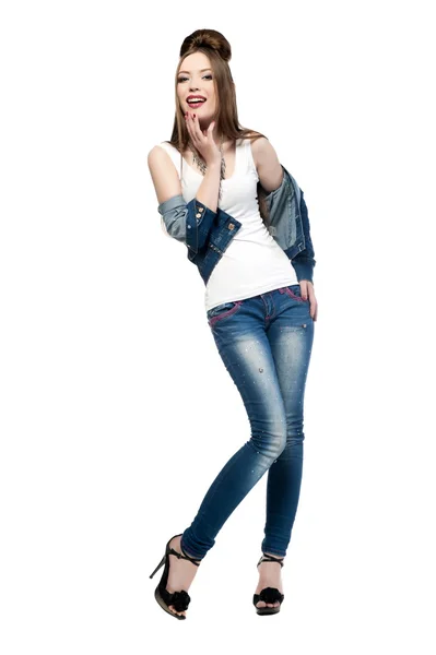 Sexy dziewczyna w jeans odzież — Zdjęcie stockowe