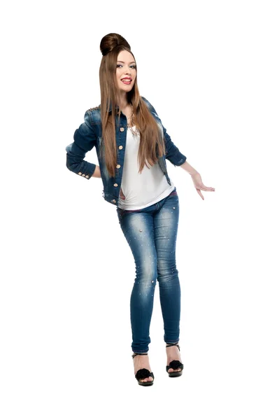 Menina sexy em roupas de jeans — Fotografia de Stock