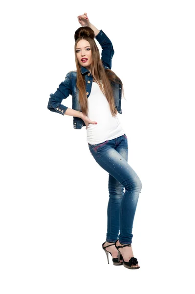 Sexy girl in jeans clothes — Stock Photo, Image