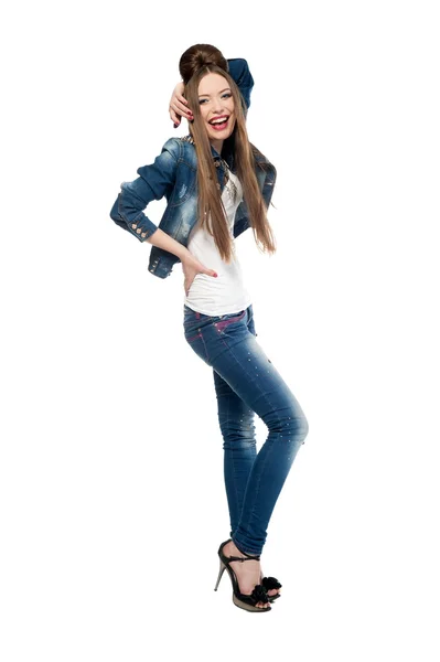 Sexy dziewczyna w jeans odzież — Zdjęcie stockowe