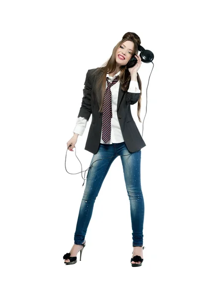 Chica sexy en los auriculares — Foto de Stock