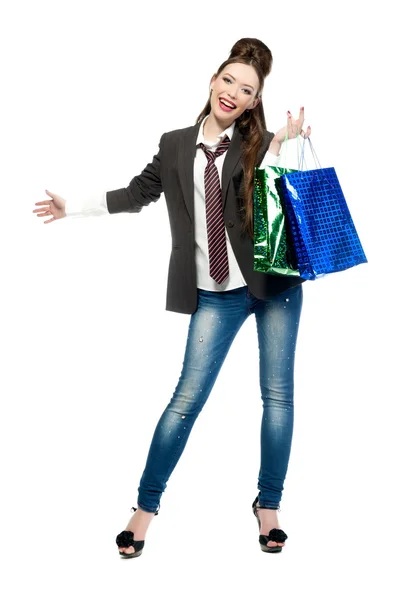 Menina sexy com sacos de compras — Fotografia de Stock