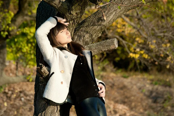 Brunette girl posing in park — Stock Photo, Image