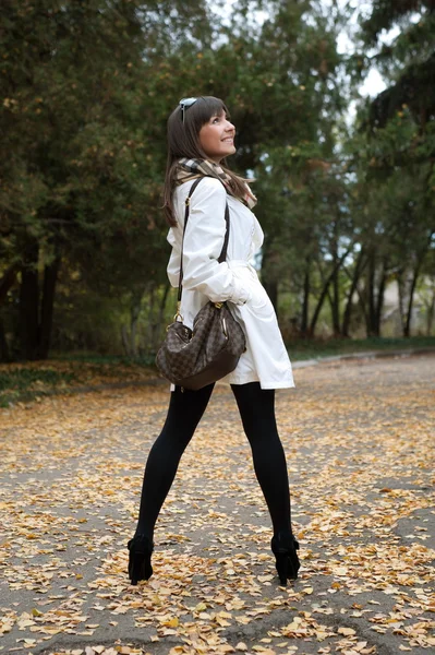 Mädchen posiert im Herbstpark — Stockfoto