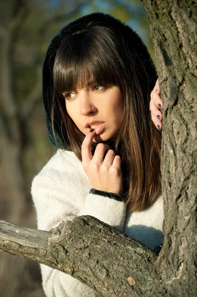 Ragazza posa nel parco autunnale — Foto Stock