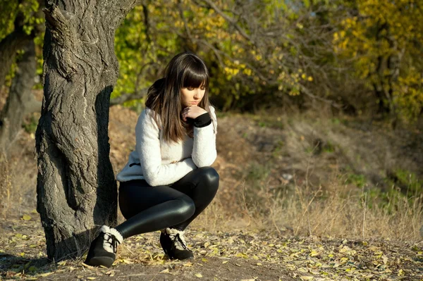 Ragazza posa nel parco autunnale — Foto Stock