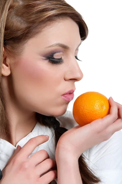 Brunetka z orange — Zdjęcie stockowe