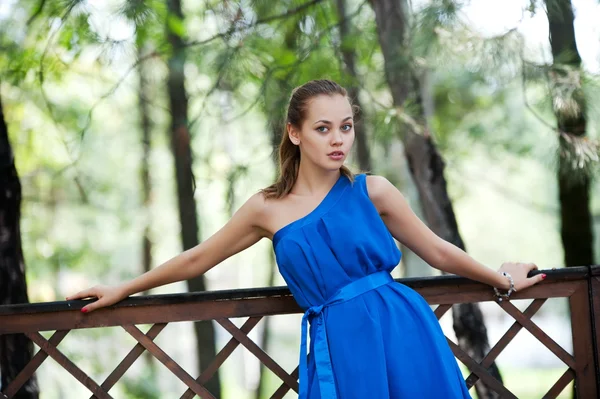Chica en vestido azul posando — Foto de Stock