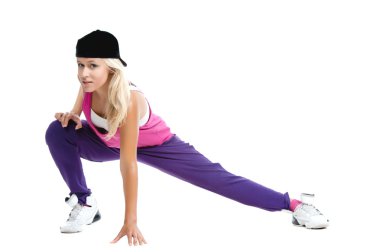 sarışın dansçı kız germe