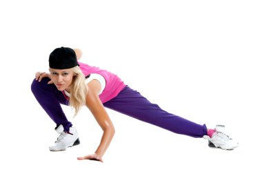 Sportif elbiseleri sarışın dansçı kız