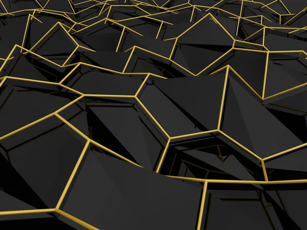 Анотація 3D рендерингу чорної низької поліетиленової поверхні з золотим дротом — стокове фото