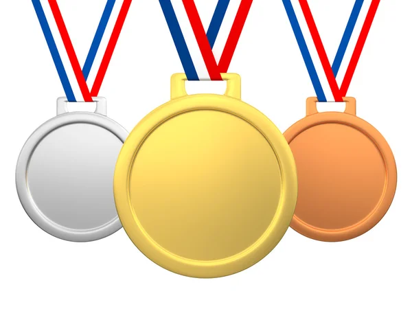 Medale, złoto, srebro i brąz, ilustracja 3d — Zdjęcie stockowe