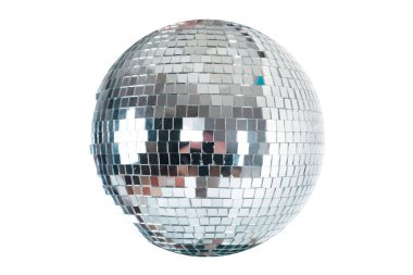 Parlayan Disko Topu dans müzik etkinliği ekipmanları beyaz arka planda izole
