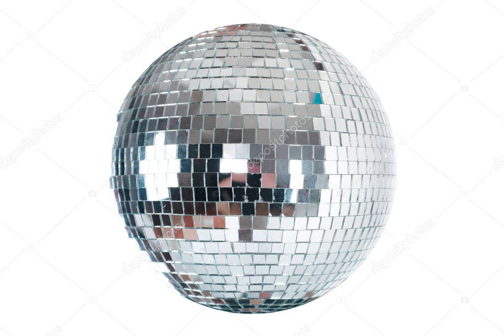 Shining Disco Ball dance music event equipment isolated on white background