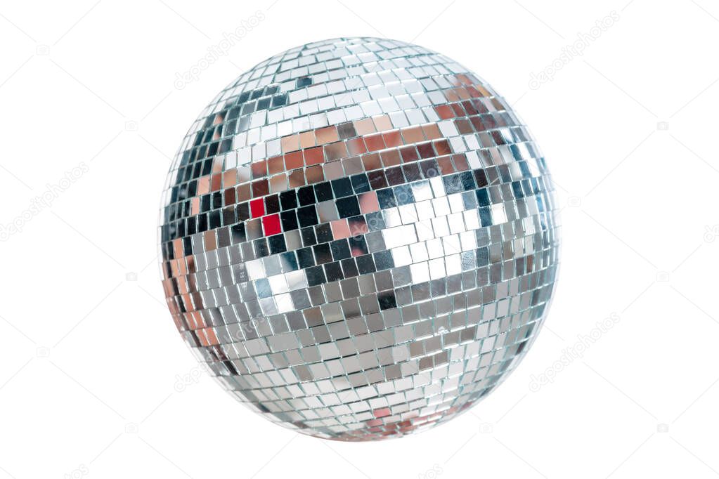 Shining Disco Ball music event equipment isolated on white background