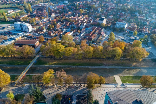 Valjevo Panorama Miasta Serbii Aerial Drone View Administrative Center Kolubara — Zdjęcie stockowe