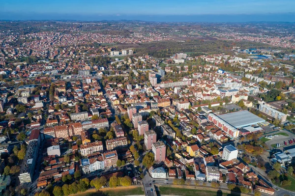 Valjevo Panorama Miasta Serbii Aerial Drone View Administrative Center Kolubara — Zdjęcie stockowe