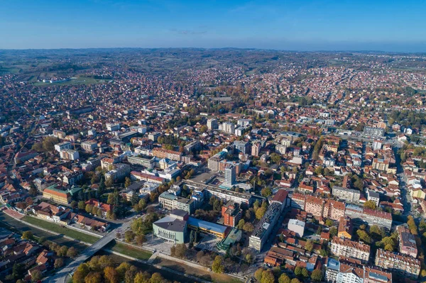 Valjevo Panorama Ciudad Serbia Vista Aérea Del Centro Administrativo Del — Foto de Stock