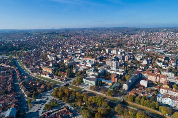 Valjevo Panorama Ciudad Serbia Vista Aérea Del Centro Administrativo Del — Foto de Stock