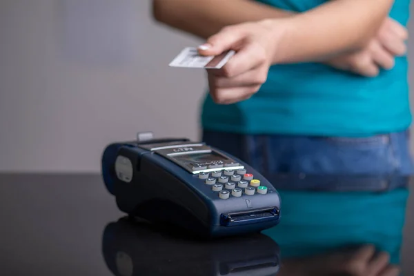 Payment Contactless Credit Card Pos Terminal Stock Photo — Stock Photo, Image