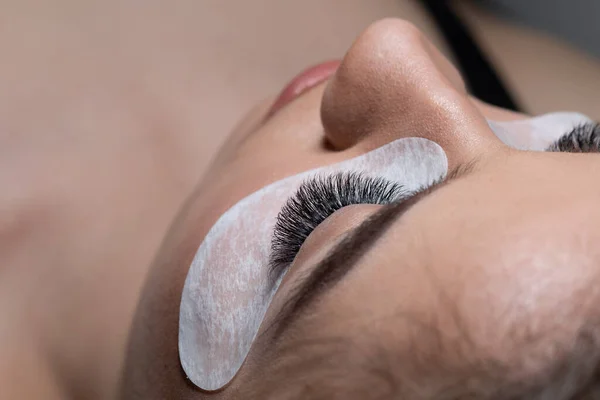 Tratamento Extensão Pestana Pestanas Olhos Com Cílios Longos Sob Máscara — Fotografia de Stock