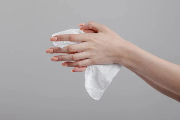 Prevenção Doenças Infecciosas Corona19 Mãos Limpeza Com Toalhetes Molhados — Fotografia de Stock