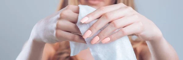Prevenção Doenças Infecciosas Corona19 Mãos Limpeza Com Toalhetes Molhados — Fotografia de Stock
