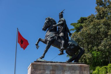 Kruja, Kroja, Kruja, Kruj, Kruj - Skanderbeg statue on horse in  town and a municipality in north central Albania clipart