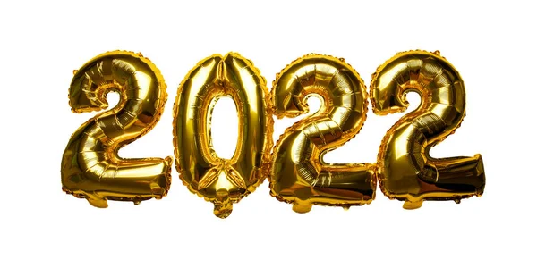 Złota Folia Numery 2022 Koncepcja Nowy Rok Balonami Białym Tle — Zdjęcie stockowe